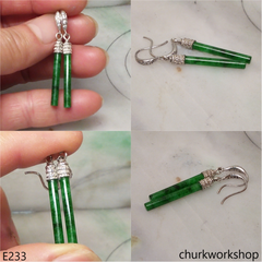 Green jade stick earrings