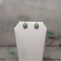 Light green jade half bead silver ear studs