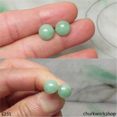 Light green jade half bead silver ear studs