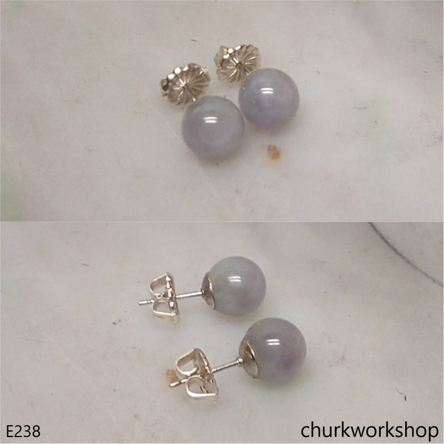 Lavender jade bead silver ear studs