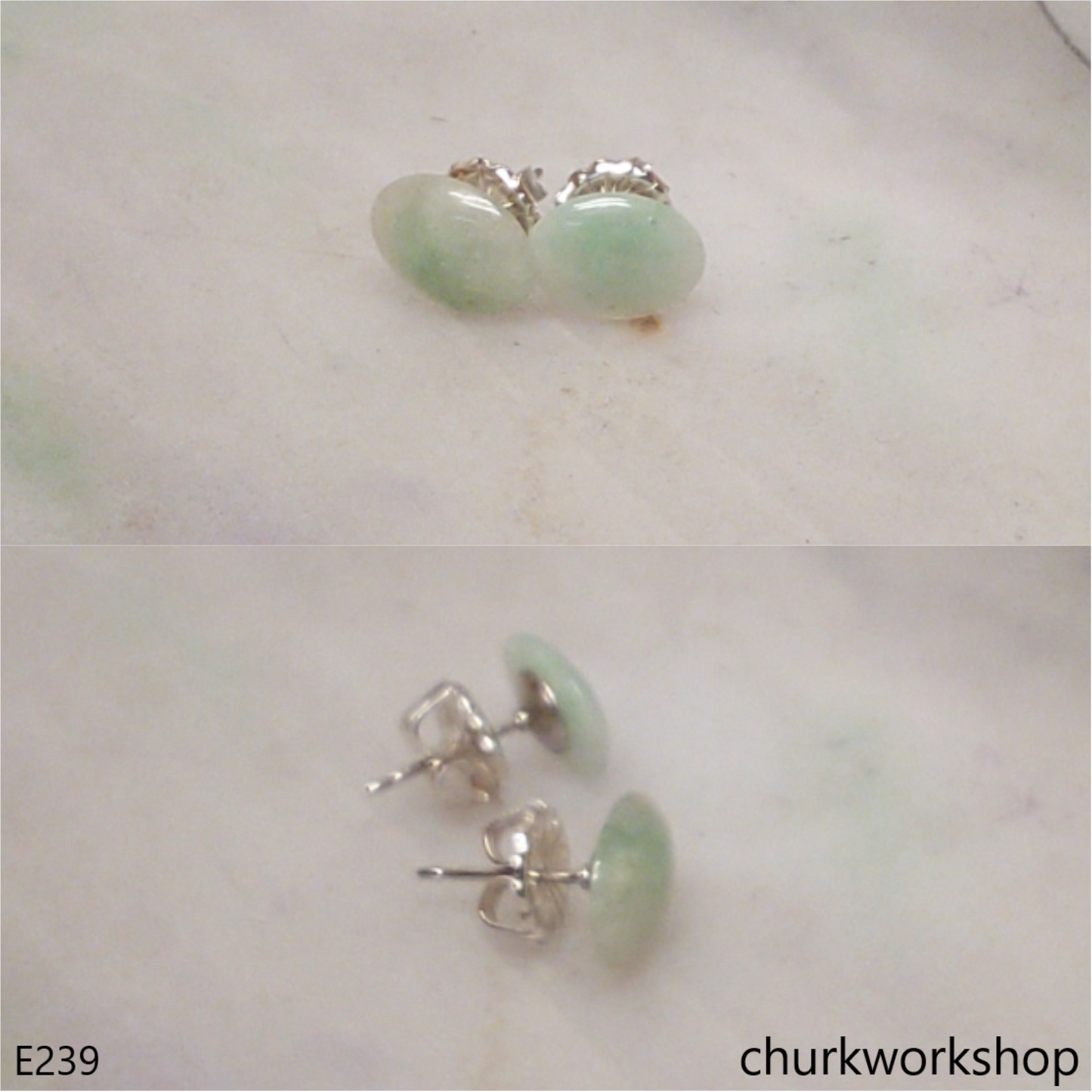 Light green jade ear studs