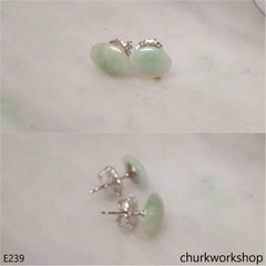 Light green jade ear studs