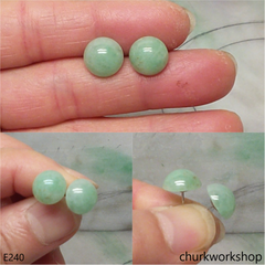 Light green jade half bead silver ear studs