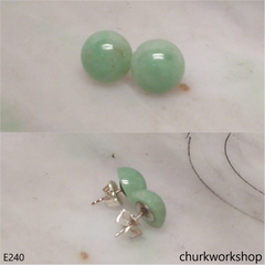 Light green jade half bead silver ear studs