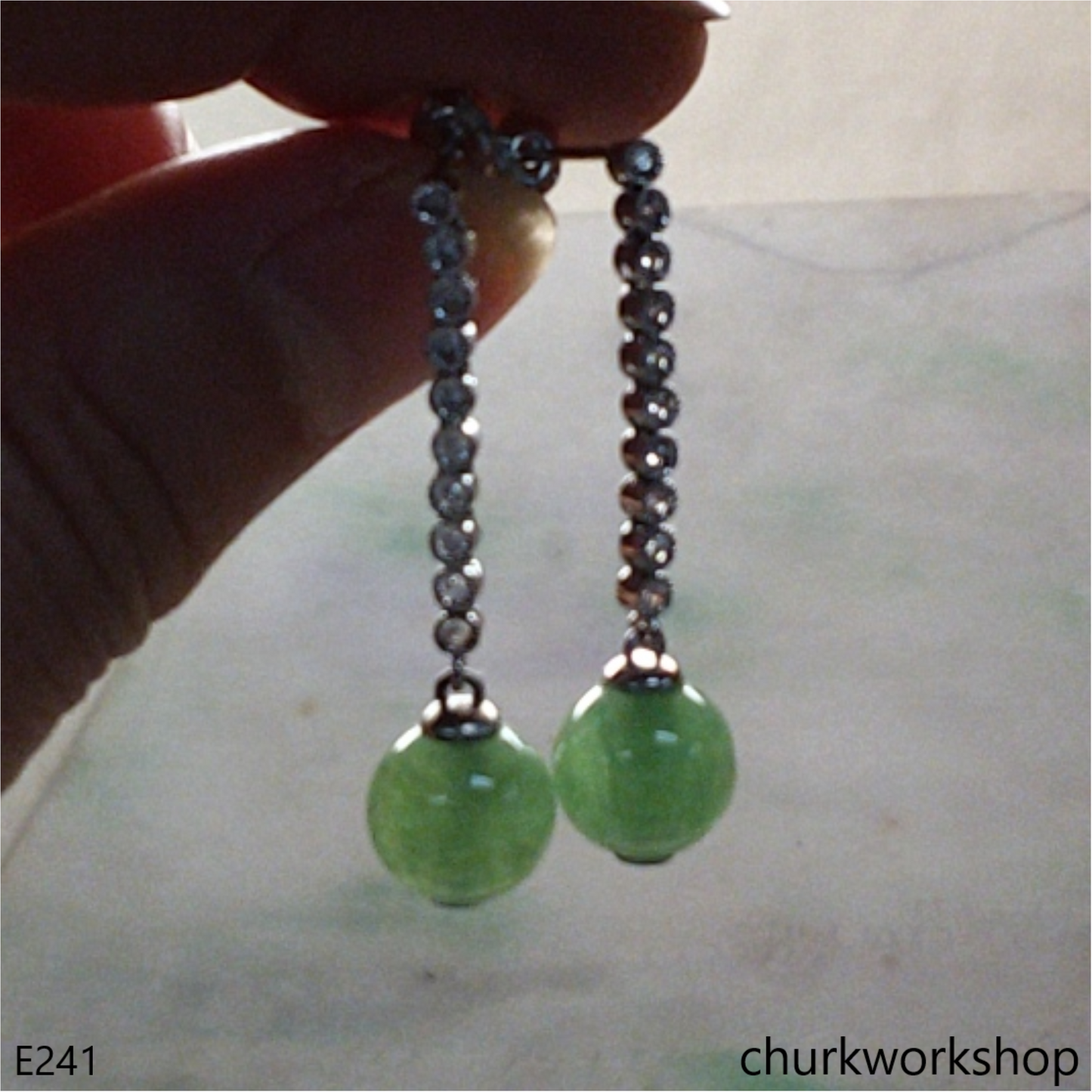 Green jade bead earrings