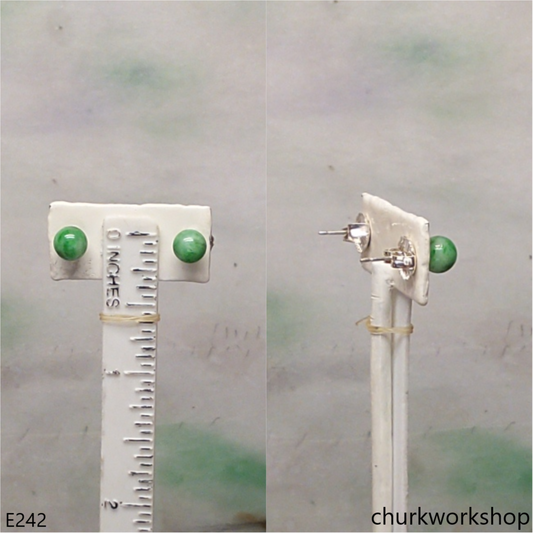 Green jade bead silver ear studs