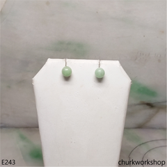 Light green jade bead silver ear studs