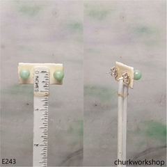 Light green jade bead silver ear studs