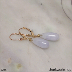 Pale lavender jade 14k gold earring