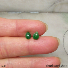 Dark green jade ear studs