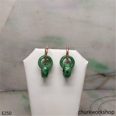 Green double jade ring dangling earrings