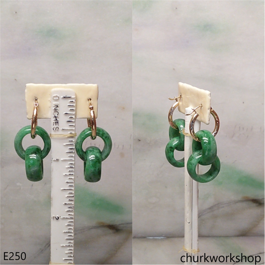 Green double jade ring dangling earrings