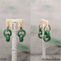 Green double jade ring dangling earrings