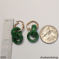 Green double jade ring dangling earrings
