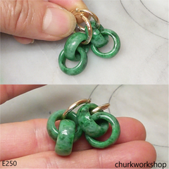 Green double jade ring dangling earrings
