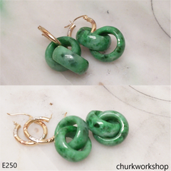 Green double jade ring dangling earrings