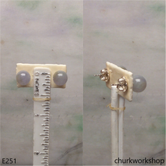 Lavender jade bead silver ear studs