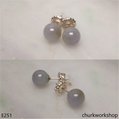 Lavender jade bead silver ear studs