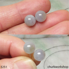 Lavender jade bead silver ear studs