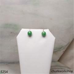 Green jade bead ear studs set with 14K gold