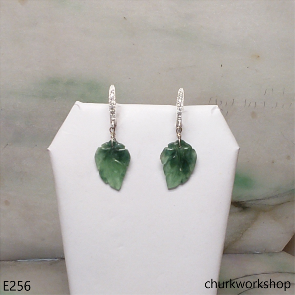 Bluish green jade leaf earrings
