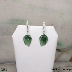 Bluish green jade leaf earrings