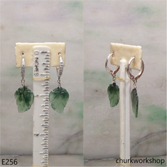 Bluish green jade leaf earrings