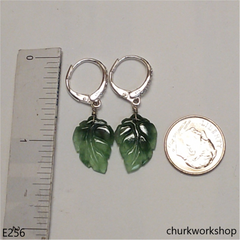 Bluish green jade leaf earrings