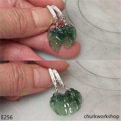 Bluish green jade leaf earrings