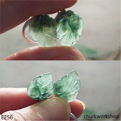 Bluish green jade leaf earrings