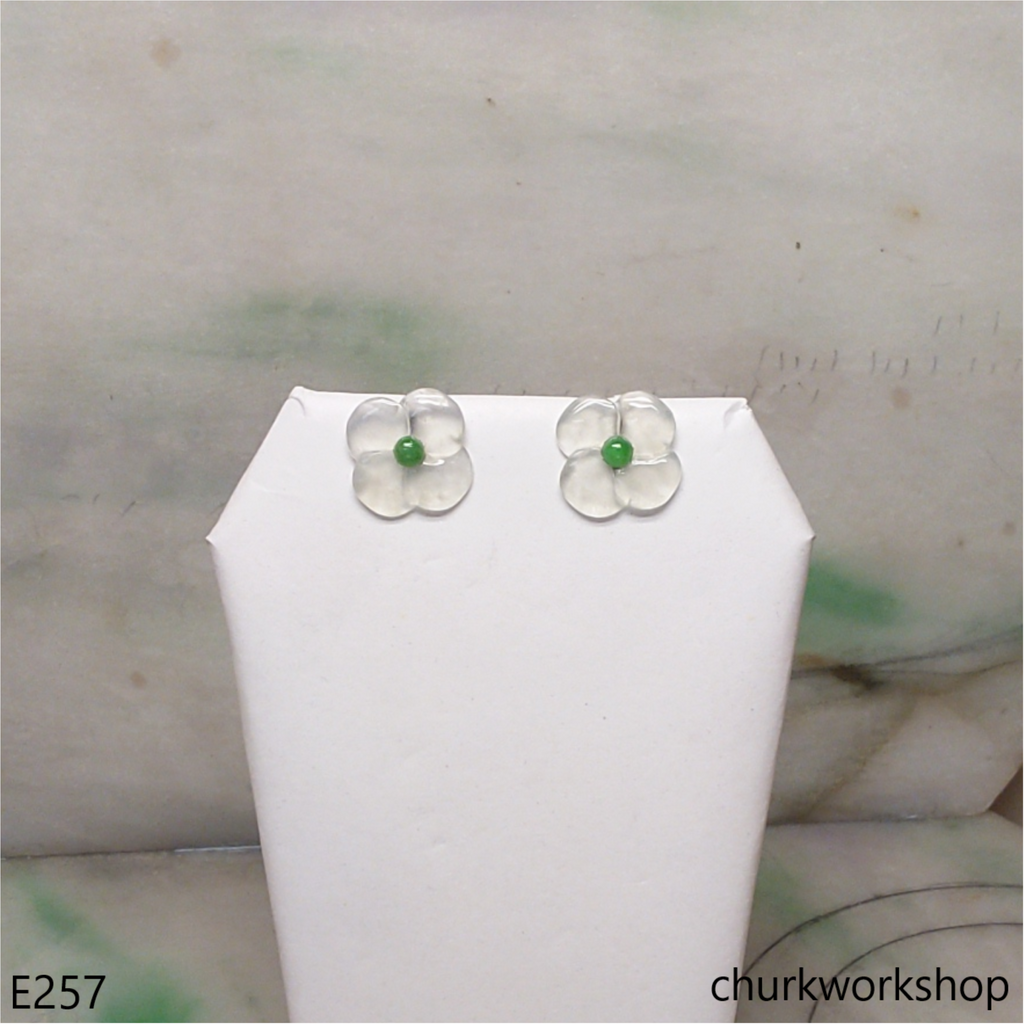 Icy jade flowers sterling silver ear studs