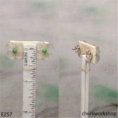 Icy jade flowers sterling silver ear studs