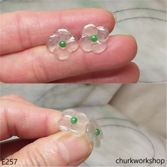 Icy jade flowers sterling silver ear studs