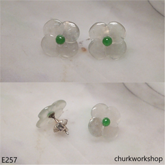 Icy jade flowers sterling silver ear studs