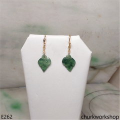Bluish green jade leaf earrings