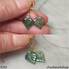 Bluish green jade leaf earrings