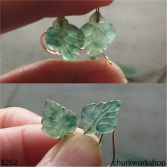 Bluish green jade leaf earrings