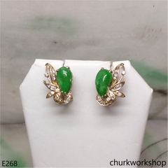 14K green leaf jade earrings