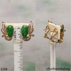 14K green leaf jade earrings