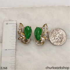 14K green leaf jade earrings