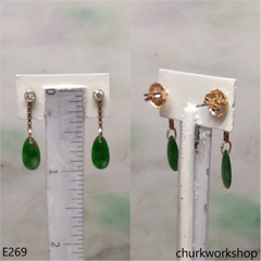 Green jade earrings 14K yellow gold