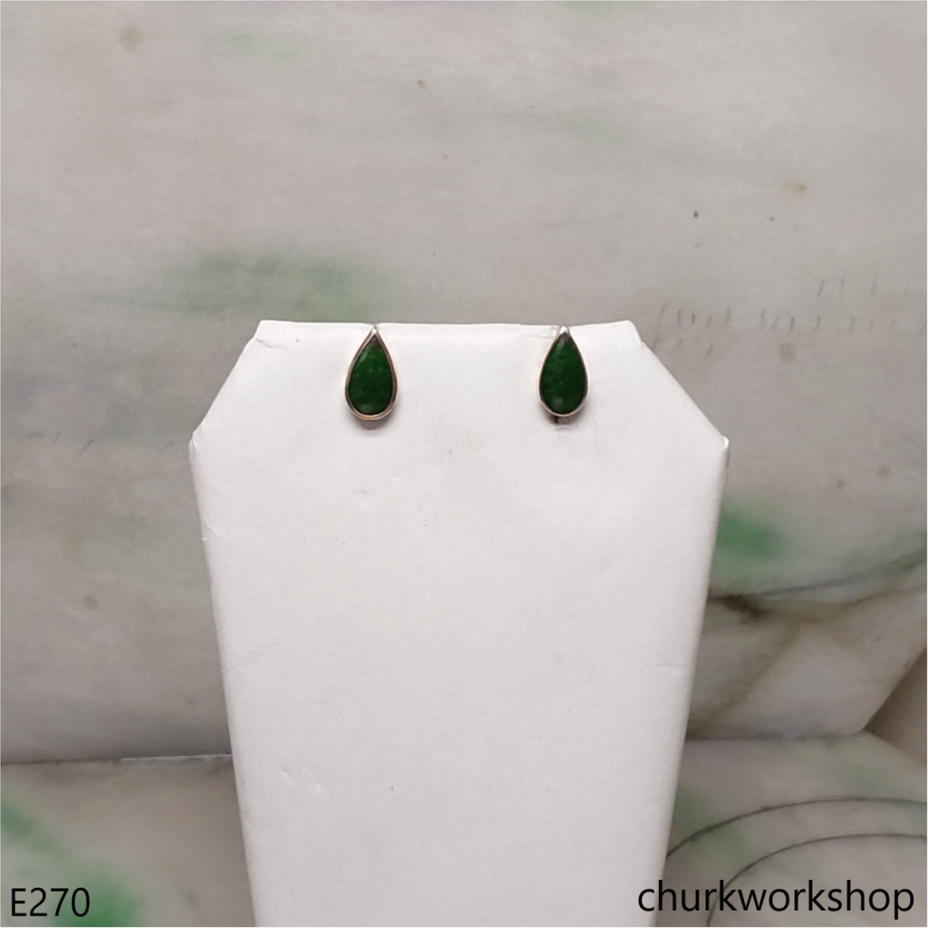 Green jade ear studs 14K yellow gold
