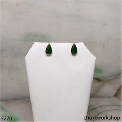 Green jade ear studs 14K yellow gold