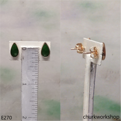 Green jade ear studs 14K yellow gold