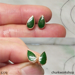 Green jade ear studs 14K yellow gold