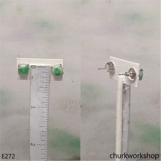 Green jade sterling silver ear studs