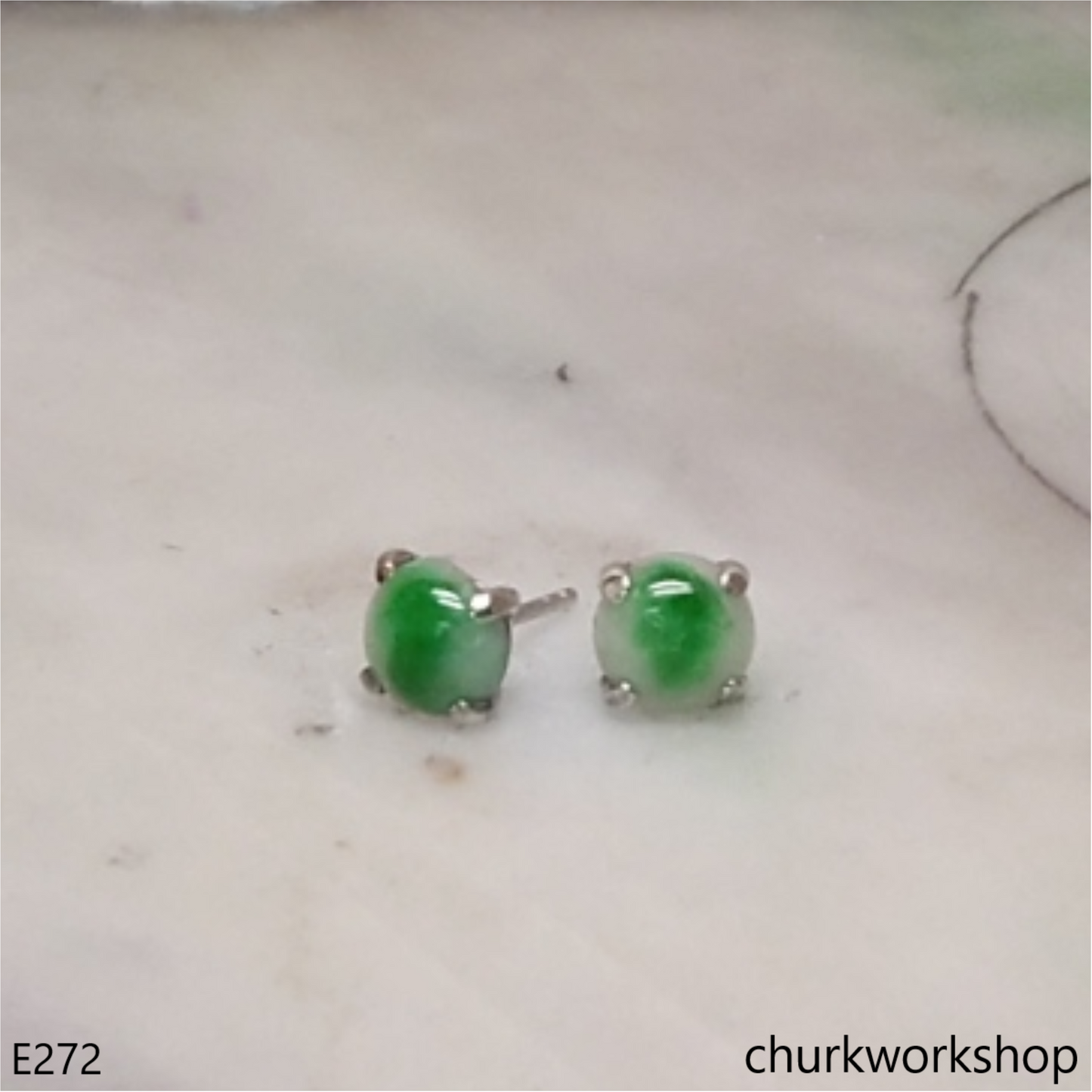 Green jade sterling silver ear studs
