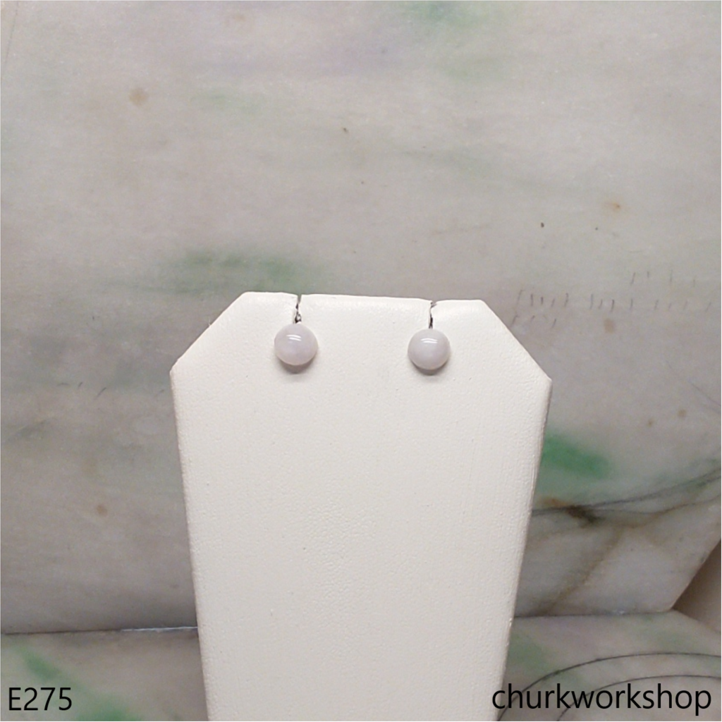 Lavender jade half bead silver ear studs