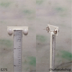 Lavender jade half bead silver ear studs