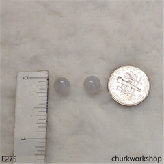 Lavender jade half bead silver ear studs